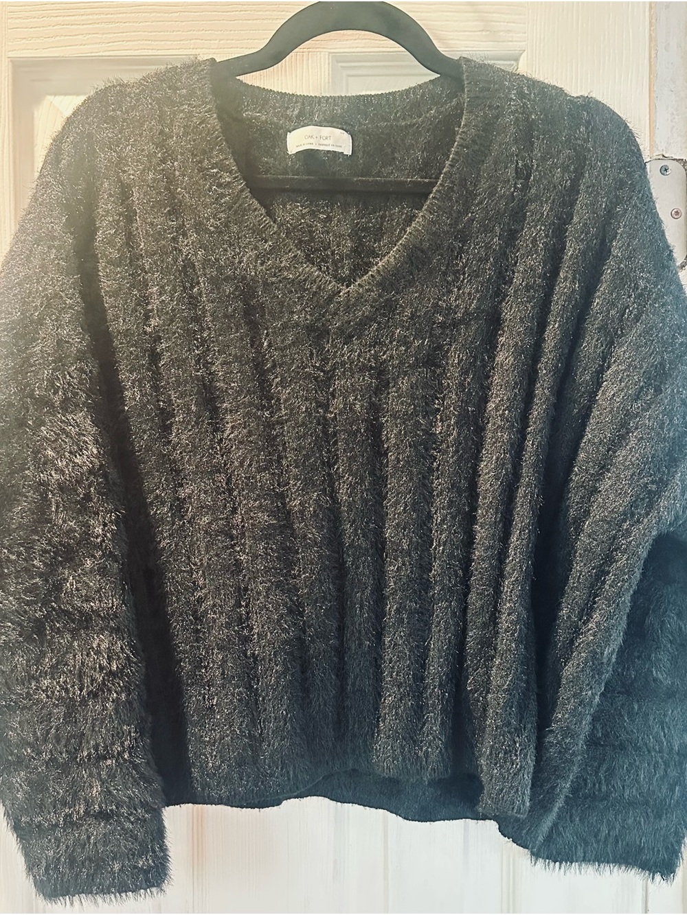OAK + FORT Black Fuzzy V-Neck oversized small Sweater